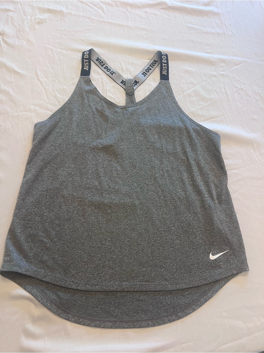 Nike Women's Heather Gray Racerback Athletic Tank with 'Just Do It' Straps M